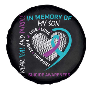 In Memory of My Son Suicide Awareness Spare Tire Cover Teal and Purple Ribbon Remembrance Gift