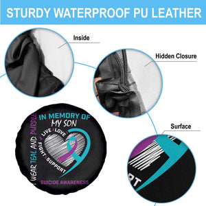 In Memory of My Son Suicide Awareness Spare Tire Cover Teal and Purple Ribbon Remembrance Gift