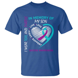In Memory of My Son Suicide Awareness T Shirt Teal and Purple Ribbon Remembrance Gift