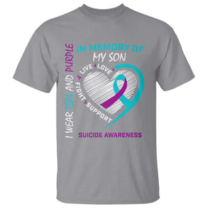 In Memory of My Son Suicide Awareness T Shirt Teal and Purple Ribbon Remembrance Gift