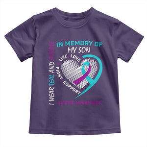 In Memory of My Son Suicide Awareness Toddler T Shirt Teal and Purple Ribbon Remembrance Gift