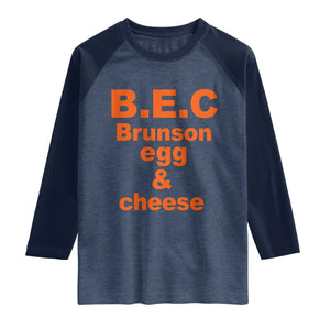 B.E.C. Brunson Egg and Cheese Sandwich Pun Raglan Shirt Funny New York Bodega Breakfast Basketball Fan