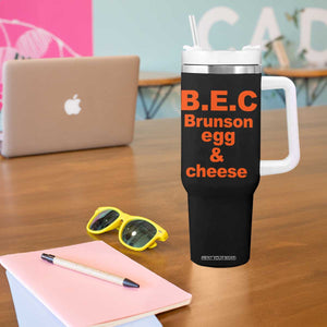 B.E.C. Brunson Egg and Cheese Sandwich Pun Tumbler With Handle Funny New York Bodega Breakfast Basketball Fan