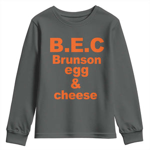 B.E.C. Brunson Egg and Cheese Sandwich Pun Youth Sweatshirt Funny New York Bodega Breakfast Basketball Fan