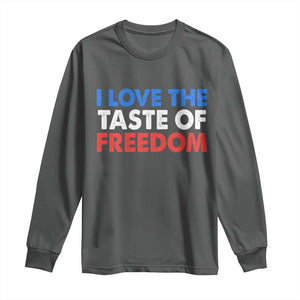 I Love The Taste Of Freedom Matching Couple Long Sleeve Shirt Funny Patriotic Red White and Blue 4th of July TS02 Dark Heather Print Your Wear