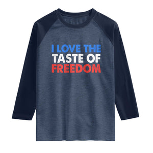 I Love The Taste Of Freedom Matching Couple Raglan Shirt Funny Patriotic Red White and Blue 4th of July