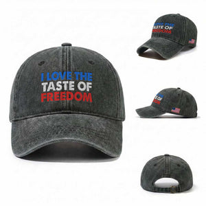 I Love The Taste Of Freedom Matching Couple Washed Cotton Baseball Cap Funny Patriotic Red White and Blue 4th of July