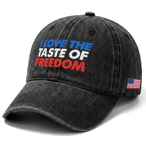 I Love The Taste Of Freedom Matching Couple Washed Cotton Baseball Cap Funny Patriotic Red White and Blue 4th of July