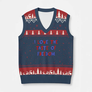 I Love The Taste Of Freedom Americana Matching Couple V-Neck Knit Sweater Vest Funny Patriotic Red White and Blue 4th of July TS02 Navy Red Print Your Wear
