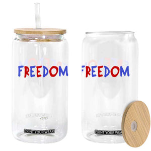 I'm Freedom Americana Matching Couple Glass Can Funny Patriotic Red White and Blue 4th of July
