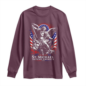 St Michael Defend America Archangel Graphic Long Sleeve Shirt Christian Faith Patriotic