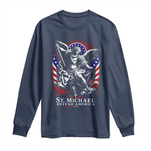 St Michael Defend America Archangel Graphic Long Sleeve Shirt Christian Faith Patriotic