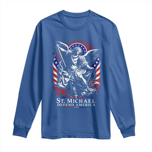 St Michael Defend America Archangel Graphic Long Sleeve Shirt Christian Faith Patriotic