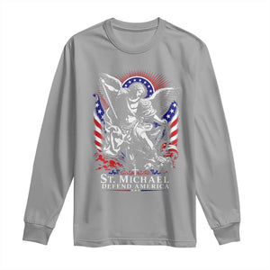 St Michael Defend America Archangel Graphic Long Sleeve Shirt Christian Faith Patriotic