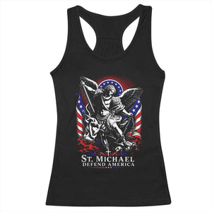 St Michael Defend America Archangel Graphic Racerback Tank Top Christian Faith Patriotic