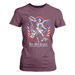 St Michael Defend America Archangel Graphic T Shirt For Women Christian Faith Patriotic