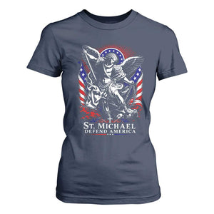 St Michael Defend America Archangel Graphic T Shirt For Women Christian Faith Patriotic
