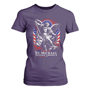 St Michael Defend America Archangel Graphic T Shirt For Women Christian Faith Patriotic