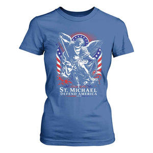 St Michael Defend America Archangel Graphic T Shirt For Women Christian Faith Patriotic