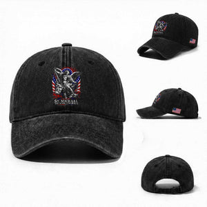 St Michael Defend America Archangel Graphic Washed Cotton Baseball Cap Christian Faith Patriotic