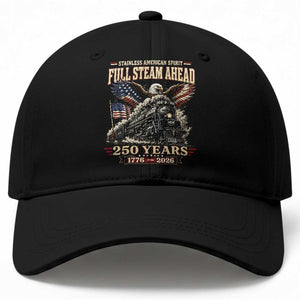Full Steam Ahead Patriotic Bald Eagle Baseball Cap Vintage Stainless American Spirit Steam Locomotive Heritage