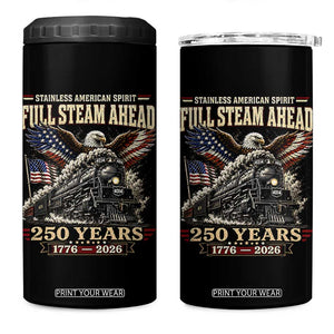 Full Steam Ahead Patriotic Bald Eagle 4 in 1 Can Cooler Tumbler Vintage Stainless American Spirit Steam Locomotive Heritage TS02 One Size: 16 oz Black Print Your Wear