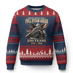 Full Steam Ahead Patriotic Bald Eagle Ugly Christmas Sweater Vintage Stainless American Spirit Steam Locomotive Heritage