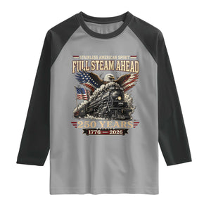 Full Steam Ahead Patriotic Bald Eagle Raglan Shirt Vintage Stainless American Spirit Steam Locomotive Heritage