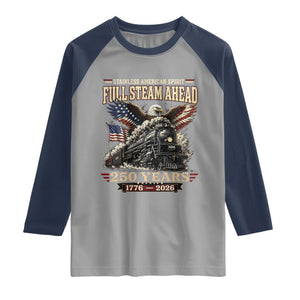 Full Steam Ahead Patriotic Bald Eagle Raglan Shirt Vintage Stainless American Spirit Steam Locomotive Heritage