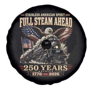 Full Steam Ahead Patriotic Bald Eagle Spare Tire Cover Vintage Stainless American Spirit Steam Locomotive Heritage TS02 Print Your Wear