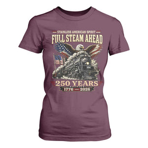 Full Steam Ahead Patriotic Bald Eagle T Shirt For Women Vintage Stainless American Spirit Steam Locomotive Heritage