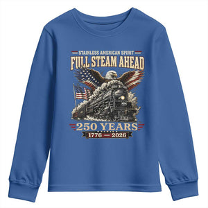Full Steam Ahead Patriotic Bald Eagle Youth Sweatshirt Vintage Stainless American Spirit Steam Locomotive Heritage