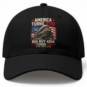 America Turns 250 Steam Locomotive Turns 85 Baseball Cap Vintage Railroad Steam Engine 85th USA 250th Anniversary