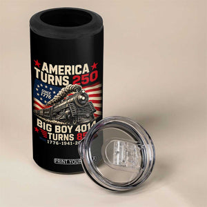 America Turns 250 Steam Locomotive Turns 85 4 in 1 Can Cooler Tumbler Vintage Railroad Steam Engine 85th USA 250th Anniversary TS02 Print Your Wear