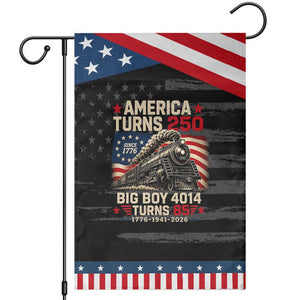 America Turns 250 Steam Locomotive Turns 85 Patriotic Garden Flag Vintage Railroad Steam Engine 85th USA 250th Anniversary