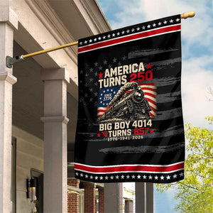 America Turns 250 Steam Locomotive Turns 85 Patriotic Garden Flag Vintage Railroad Steam Engine 85th USA 250th Anniversary