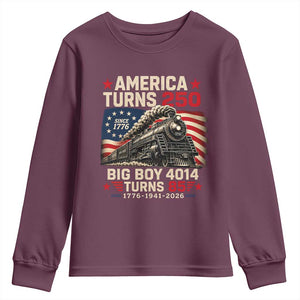 America Turns 250 Steam Locomotive Turns 85 Youth Sweatshirt Vintage Railroad Steam Engine 85th USA 250th Anniversary