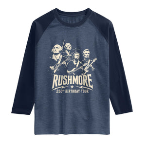 Rushmore 250th Birthday Tour Band Raglan Shirt Presidents Rock Concert Historical Collages