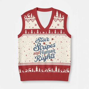 Stars and Stripes and Human Rights V-Neck Knit Sweater Vest Progressive Patriotic Equality Modern Patriot