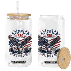 250 Years of Freedom Patriotic Eagle Glass Can One Nation Under God 1776-2026 250th Anniversary