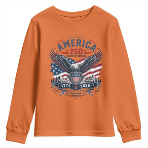 250 Years of Freedom Patriotic Eagle Youth Sweatshirt One Nation Under God 1776-2026 250th Anniversary