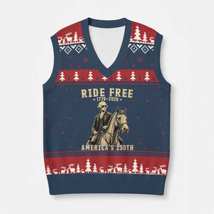 Ride Free 1776-2026 George Washington on Horseback Graphic V-Neck Knit Sweater Vest Vintage 250th Anniversary Semiquincentennial