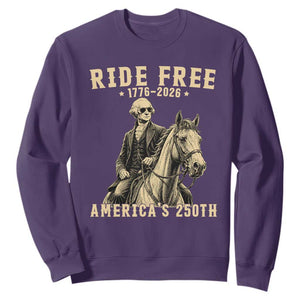 Ride Free 1776-2026 George Washington on Horseback Graphic Sweatshirt Vintage 250th Anniversary Semiquincentennial TS02 Purple Print Your Wear
