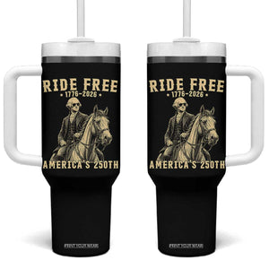 Ride Free 1776-2026 George Washington on Horseback Graphic Tumbler With Handle Vintage 250th Anniversary Semiquincentennial TS02 One Size: 40 oz Black Print Your Wear