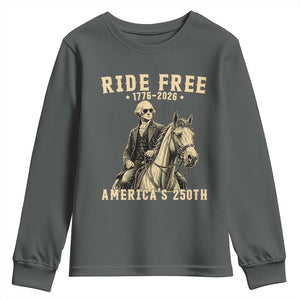 Ride Free 1776-2026 George Washington on Horseback Graphic Youth Sweatshirt Vintage 250th Anniversary Semiquincentennial
