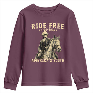 Ride Free 1776-2026 George Washington on Horseback Graphic Youth Sweatshirt Vintage 250th Anniversary Semiquincentennial
