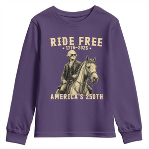 Ride Free 1776-2026 George Washington on Horseback Graphic Youth Sweatshirt Vintage 250th Anniversary Semiquincentennial