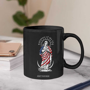 Patroness of the USA Virgin Mary Graphic Coffee Mug Patriotic American Flag Catholic Faith