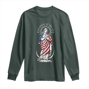 Patroness of the USA Virgin Mary Graphic Long Sleeve Shirt Patriotic American Flag Catholic Faith