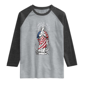 Patroness of the USA Virgin Mary Graphic Raglan Shirt Patriotic American Flag Catholic Faith